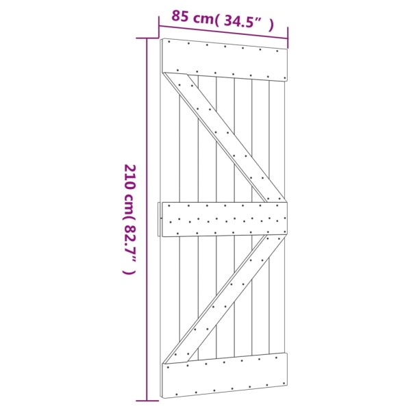 Puerta corredera con herrajes madera maciza de pino 85x210 cm