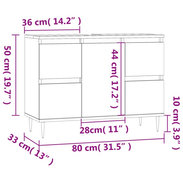 Mueble de baño madera de ingeniería roble ahumado 80x33x60 cm