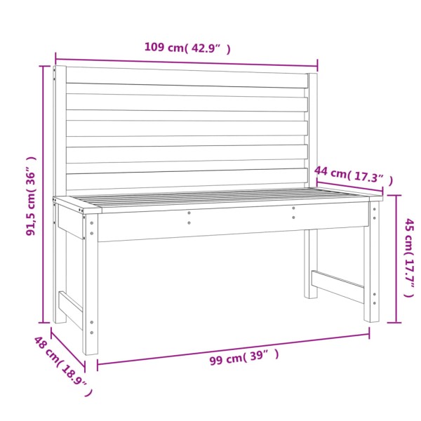 Banco de jardín madera maciza pino marrón miel 109 cm