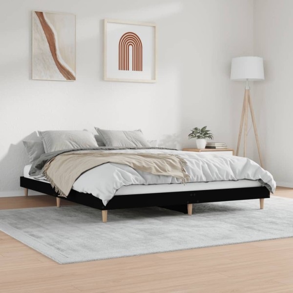 Estructura de cama madera contrachapada negra 180x200 cm