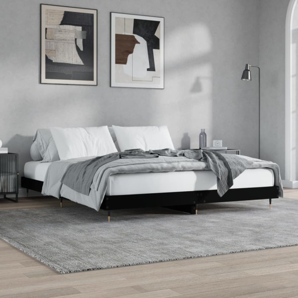 Estructura de cama con LED madera maciza negra 160x200 cm