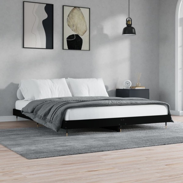 Estructura de cama con LED madera maciza negra 160x200 cm