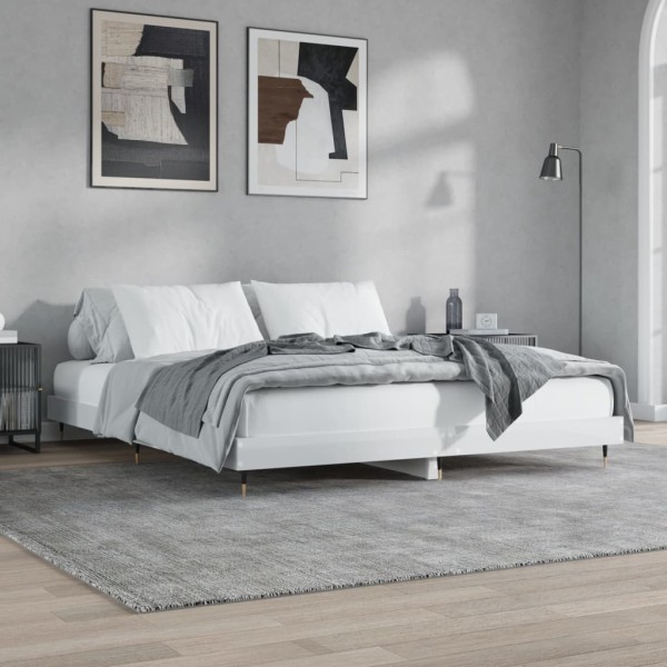 Estructura de cama madera contrachapada blanco brillo 200x200cm