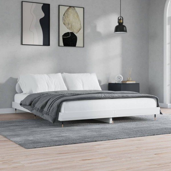 Estructura de cama madera contrachapada blanco brillo 200x200cm