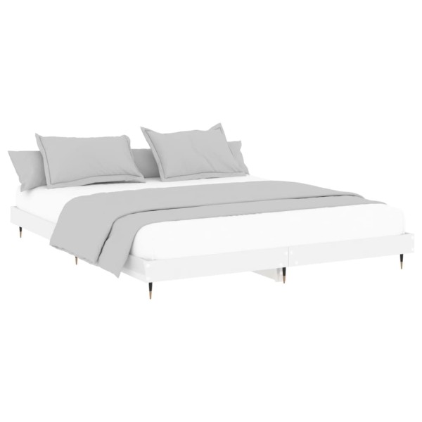 Estructura de cama madera contrachapada blanco brillo 200x200cm