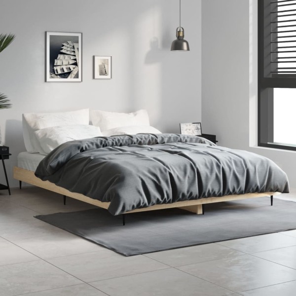 Estructura de cama madera contrachapada roble Sonoma 135x190 cm