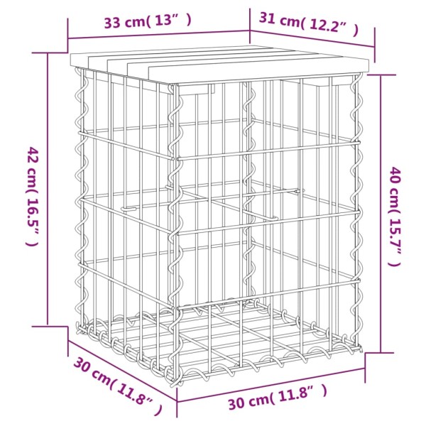 Banco jardín diseño gaviones madera abeto Douglas 33x31x42 cm