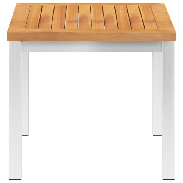 Mesa auxiliar jardín madera acacia acero inoxidable 45x45x38cm