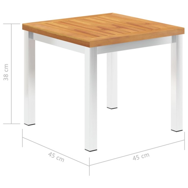 Mesa auxiliar jardín madera acacia acero inoxidable 45x45x38cm