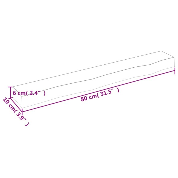 Estante de pared madera maciza de roble sin tratar 80x10x6 cm