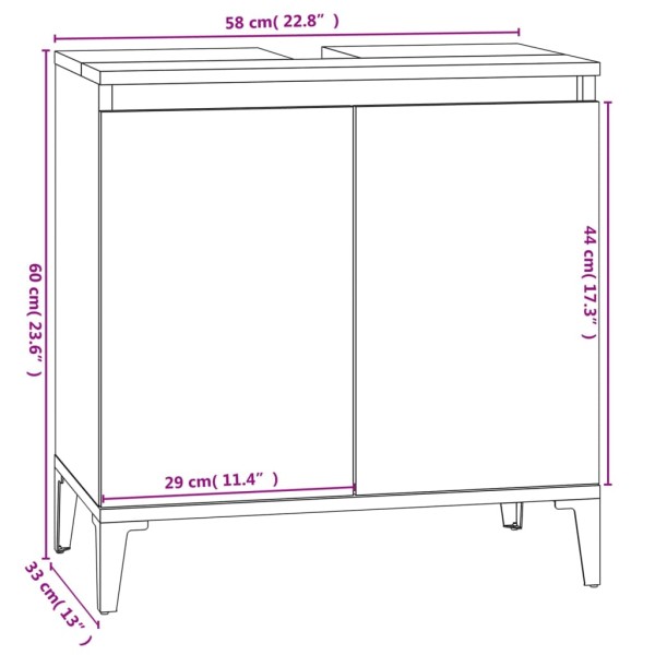 Armario de lavabo madera contrachapada roble Sonoma 58x33x60 cm