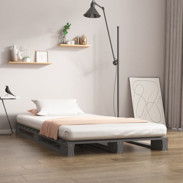 Cama de palets madera maciza de pino gris 90x200 cm