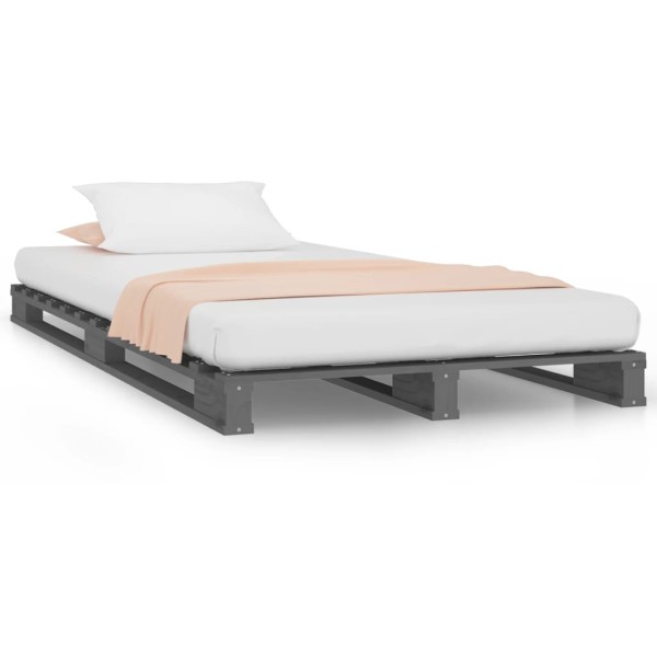 Cama de palets madera maciza de pino gris 90x200 cm