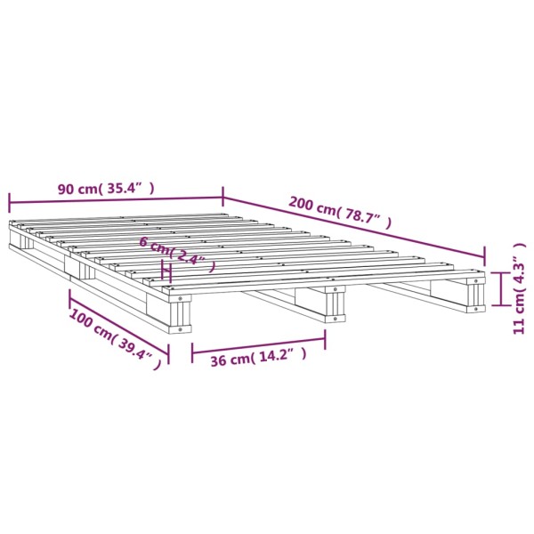 Cama de palets madera maciza de pino gris 90x200 cm