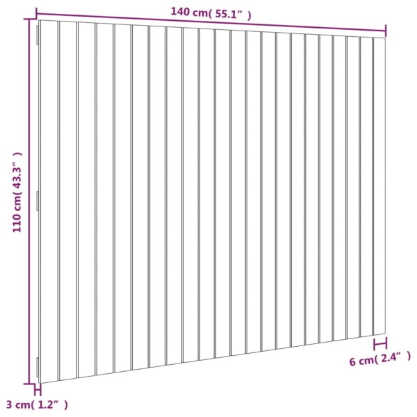 Cabecero de cama de pared madera maciza pino gris 140x3x110 cm