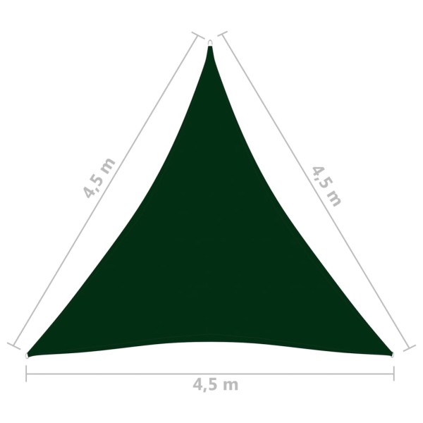 Toldo de vela triangular tela Oxford verde oscuro 4,5x4,5x4,5 m