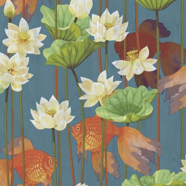 DUTCH WALLCOVERINGS Papel de pared de peces/flores azul