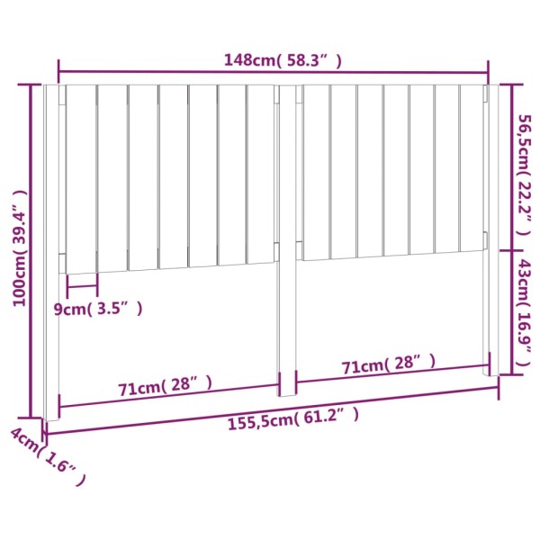 Cabecero de cama madera maciza de pino gris 155,5x4x100 cm