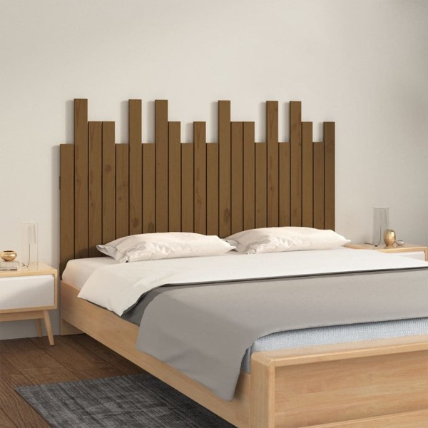 Cabecero cama pared madera maciza pino marrón miel 140x3x80 cm