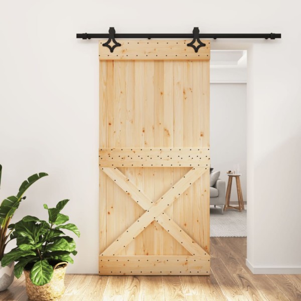 Puerta corredera con herrajes madera maciza de pino 100x210 cm