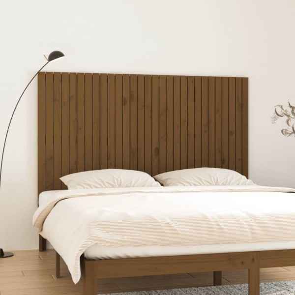 Cabecero cama pared madera maciza pino marrón miel 185x3x110 cm