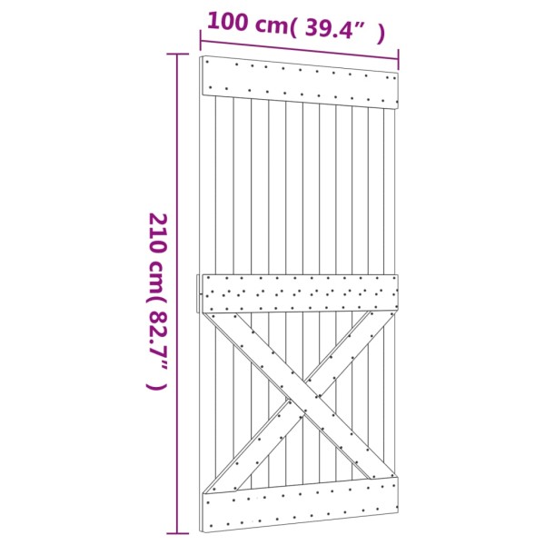 Puerta corredera con herrajes madera maciza de pino 100x210 cm