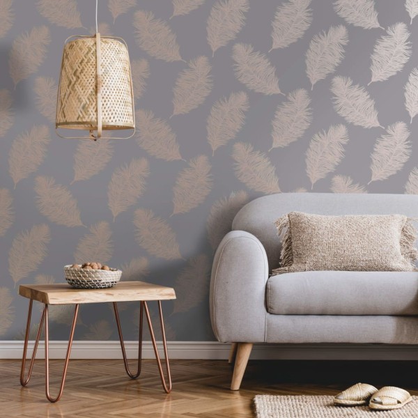 DUTCH WALLCOVERINGS Papel pintado Fawning Feather gris y oro