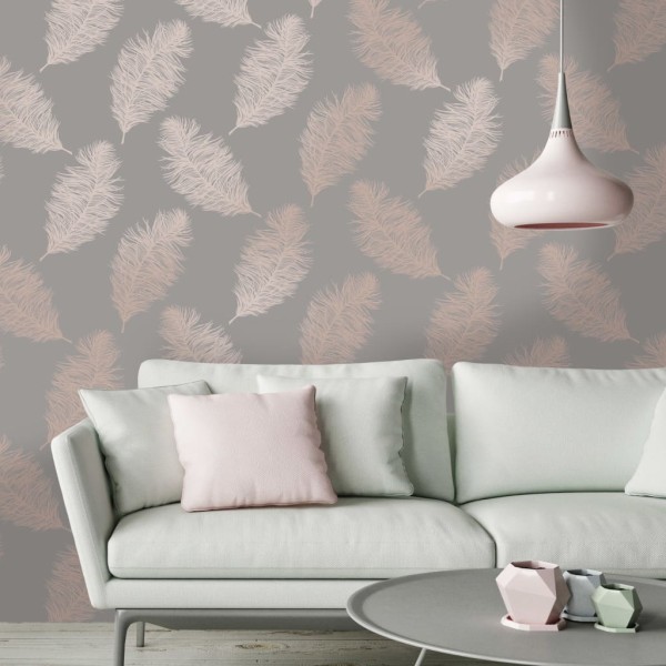 DUTCH WALLCOVERINGS Papel pintado Fawning Feather gris y oro