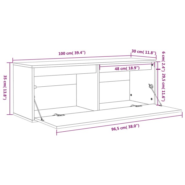 Armario de pared de madera maciza de pino 100x30x35 cm