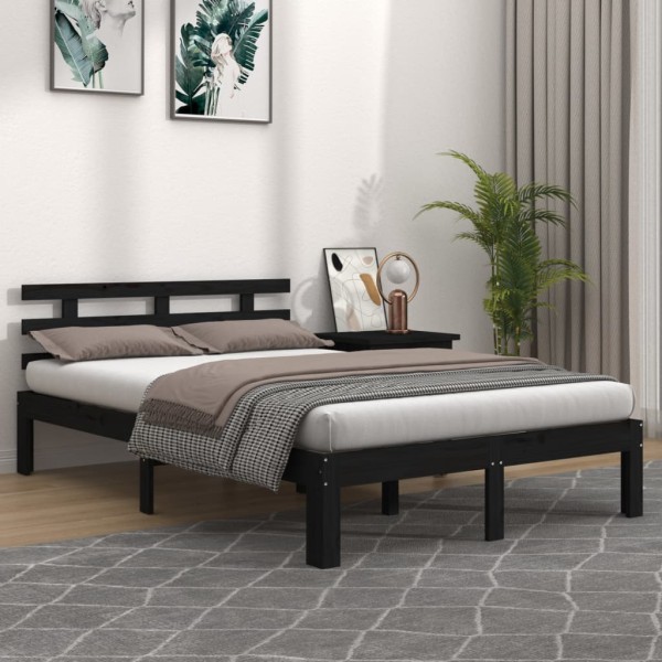 Estructura de cama doble madera maciza negro 135x190 cm