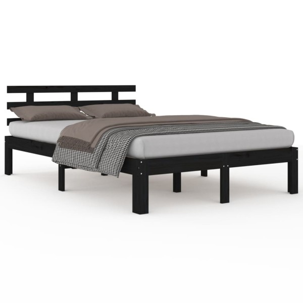 Estructura de cama doble madera maciza negro 135x190 cm