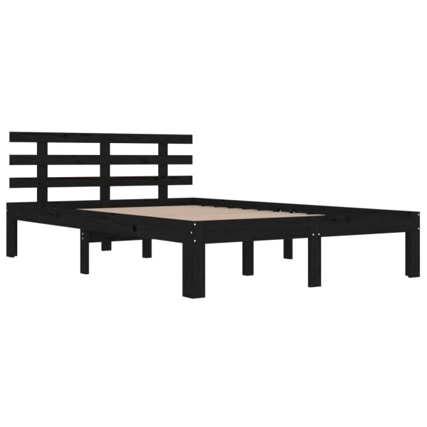 Estructura de cama doble madera maciza negro 135x190 cm