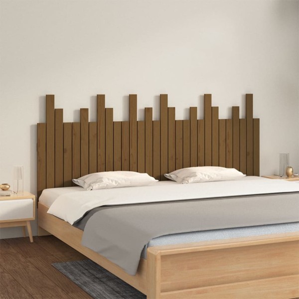 Cabecero cama pared madera maciza pino marrón miel 185x3x80 cm