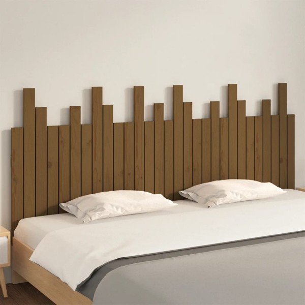 Cabecero cama pared madera maciza pino marrón miel 185x3x80 cm