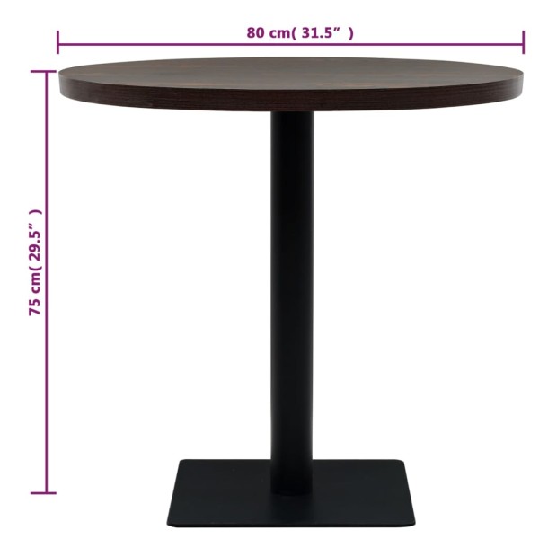 Mesa de bar bistró MDF y acero redonda fresno oscuro 80x75 cm