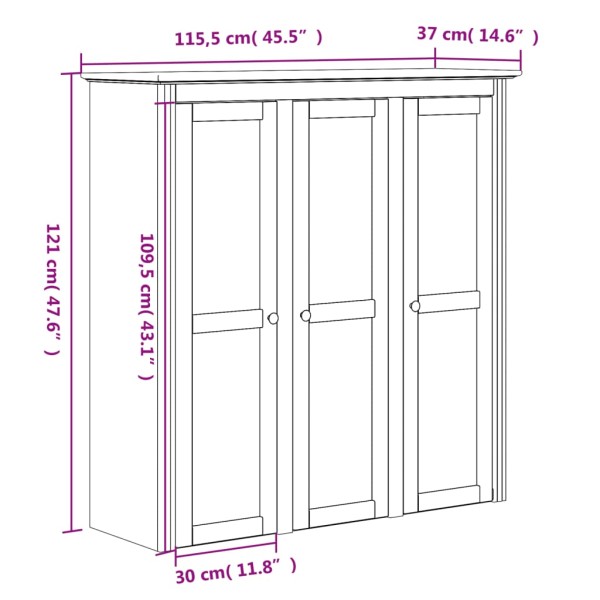 Aparador alto BODO madera pino blanco marrón 115,5x43x200,5 cm