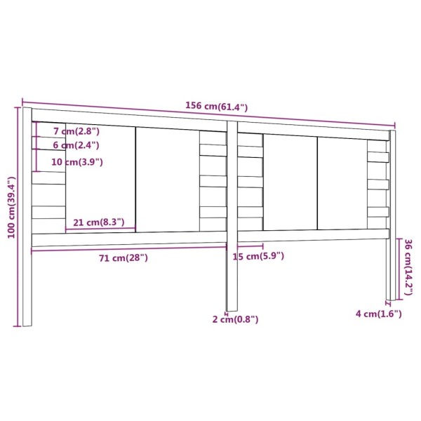 Cabecero madera maciza de pino marrón miel 156x4x100 cm