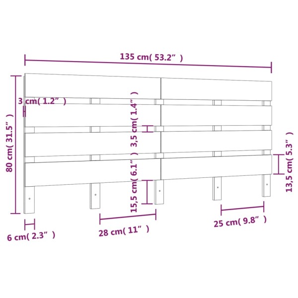 Cabecero de cama madera maciza de pino 135x3x80 cm