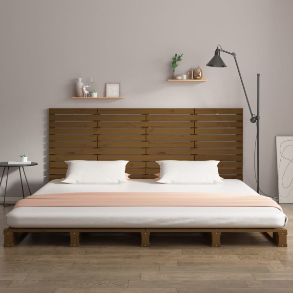 Cabecero cama pared madera maciza pino marrón miel 186x3x91,5cm