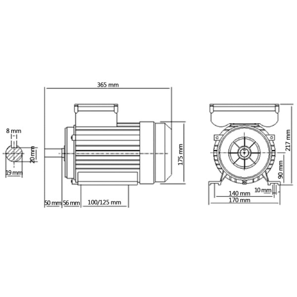 Motor eléctrico monofásico aluminio 2,2kW/3HP 2 polos 2800 RPM