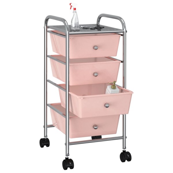 Carrito de almacenaje portátil 4 cajones plástico rosa