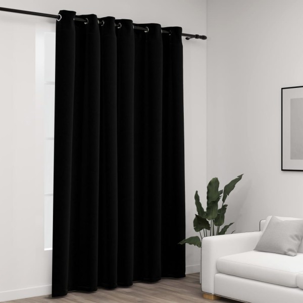 Cortina opaca con ojales look de lino negro 290x245 cm