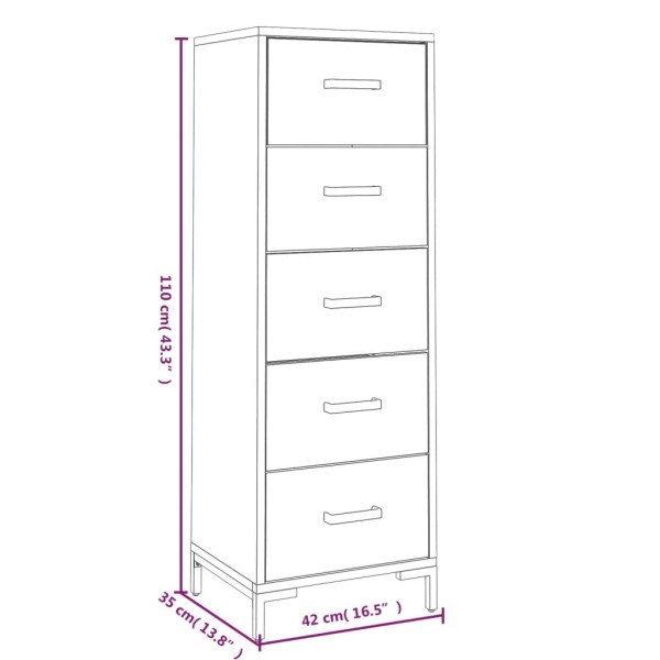 Cómoda de madera maciza de pino 42x35x110 cm