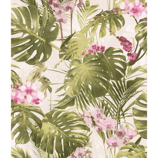 DUTCH WALLCOVERINGS Papel de pared Paradiso verde y rosa