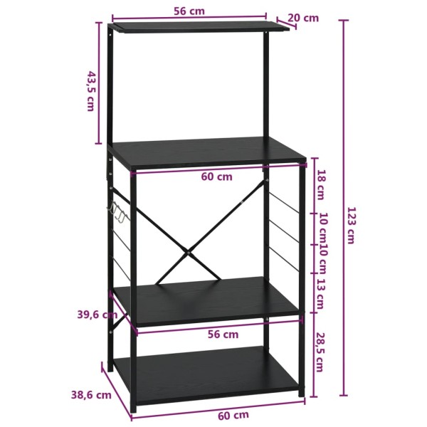 Armario para microondas madera ingeniería negro 60x39,6x123 cm