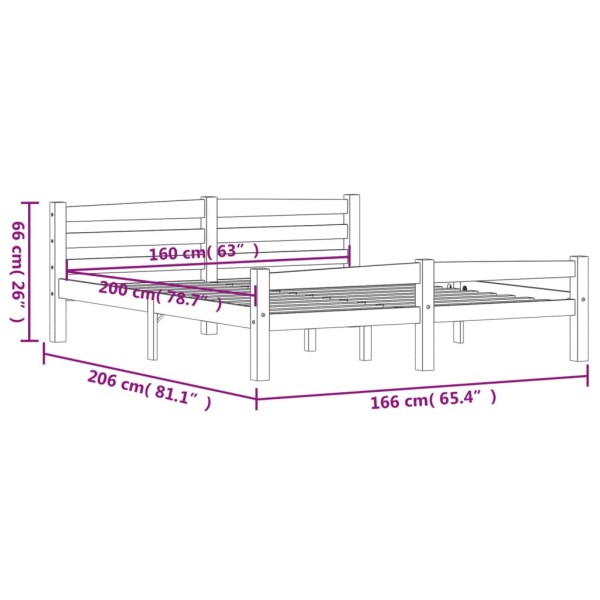 Estructura de cama madera maciza pino gris oscuro 160x200 cm