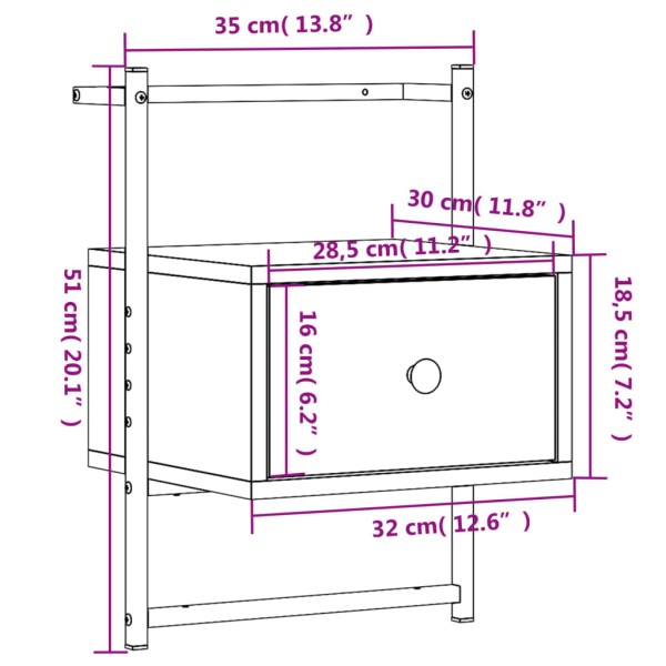 Mesitas de noche de pared 2 unidades gris Sonoma 35x30x51 cm