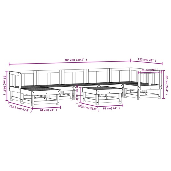 Juego muebles de jardín 8 pzas madera maciza pino marrón miel