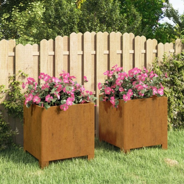 Jardineras con patas 2 uds acero corten oxidado 32x30x33 cm