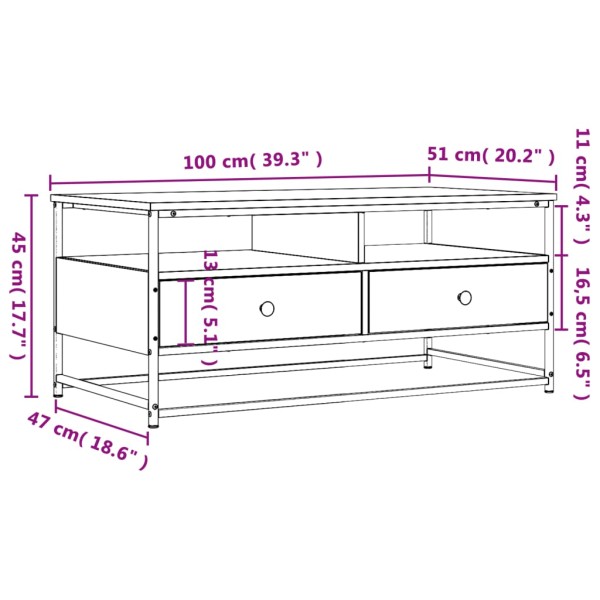 Mesa de centro madera de ingeniería roble Sonoma 100x51x45 cm